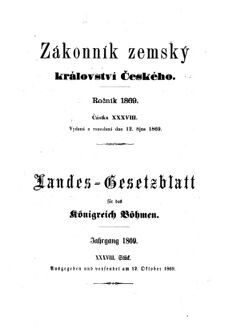 Gesetz-und Verordnungsblatt für das Königreich Böhmen 18691012 Seite: 1