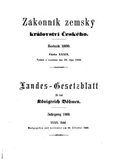 Gesetz-und Verordnungsblatt für das Königreich Böhmen 18691026 Seite: 1