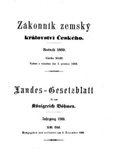 Gesetz-und Verordnungsblatt für das Königreich Böhmen 18691203 Seite: 1