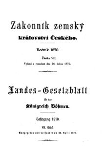 Gesetz-und Verordnungsblatt für das Königreich Böhmen 18700426 Seite: 1