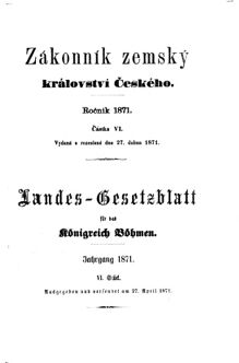 Gesetz-und Verordnungsblatt für das Königreich Böhmen 18710427 Seite: 1