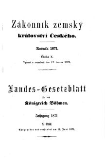 Gesetz-und Verordnungsblatt für das Königreich Böhmen 18710612 Seite: 1