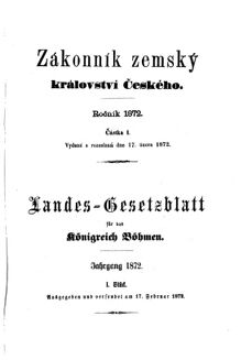 Gesetz-und Verordnungsblatt für das Königreich Böhmen 18720217 Seite: 1