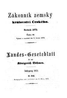 Gesetz-und Verordnungsblatt für das Königreich Böhmen 18720306 Seite: 1