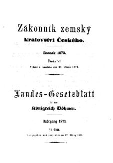 Gesetz-und Verordnungsblatt für das Königreich Böhmen 18730327 Seite: 1