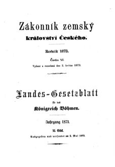 Gesetz-und Verordnungsblatt für das Königreich Böhmen 18730502 Seite: 1