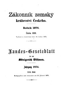 Gesetz-und Verordnungsblatt für das Königreich Böhmen 18750116 Seite: 1