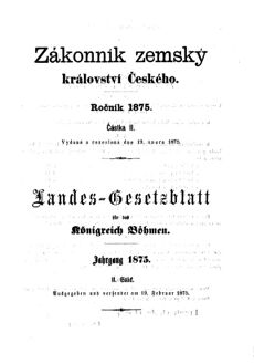 Gesetz-und Verordnungsblatt für das Königreich Böhmen 18750219 Seite: 1