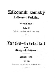 Gesetz-und Verordnungsblatt für das Königreich Böhmen 18750827 Seite: 1