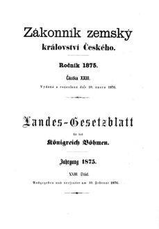 Gesetz-und Verordnungsblatt für das Königreich Böhmen 18760210 Seite: 1