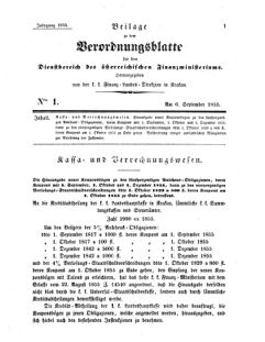 Verordnungsblatt für den Dienstbereich des K.K. Finanzministeriums für die im Reichsrate Vertretenen Königreiche und Länder 18550906 Seite: 1