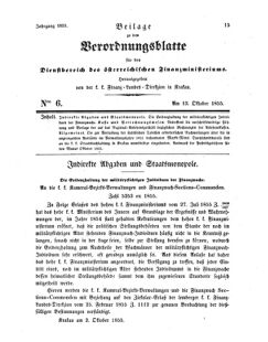 Verordnungsblatt für den Dienstbereich des K.K. Finanzministeriums für die im Reichsrate Vertretenen Königreiche und Länder 18551013 Seite: 1