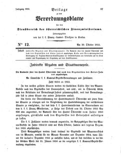 Verordnungsblatt für den Dienstbereich des K.K. Finanzministeriums für die im Reichsrate Vertretenen Königreiche und Länder 18551030 Seite: 1