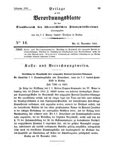 Verordnungsblatt für den Dienstbereich des K.K. Finanzministeriums für die im Reichsrate Vertretenen Königreiche und Länder 18551115 Seite: 1