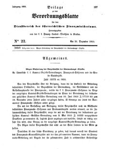 Verordnungsblatt für den Dienstbereich des K.K. Finanzministeriums für die im Reichsrate Vertretenen Königreiche und Länder 18551221 Seite: 1