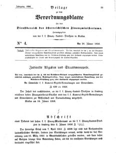 Verordnungsblatt für den Dienstbereich des K.K. Finanzministeriums für die im Reichsrate Vertretenen Königreiche und Länder 18560126 Seite: 1