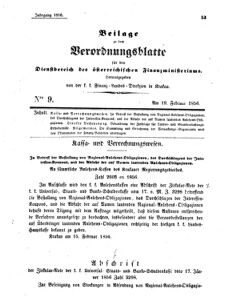 Verordnungsblatt für den Dienstbereich des K.K. Finanzministeriums für die im Reichsrate Vertretenen Königreiche und Länder 18560219 Seite: 1