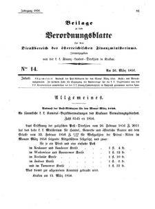 Verordnungsblatt für den Dienstbereich des K.K. Finanzministeriums für die im Reichsrate Vertretenen Königreiche und Länder 18560326 Seite: 1