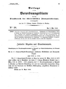 Verordnungsblatt für den Dienstbereich des K.K. Finanzministeriums für die im Reichsrate Vertretenen Königreiche und Länder 18560503 Seite: 1