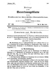 Verordnungsblatt für den Dienstbereich des K.K. Finanzministeriums für die im Reichsrate Vertretenen Königreiche und Länder 18560523 Seite: 1