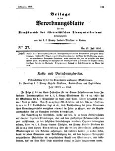 Verordnungsblatt für den Dienstbereich des K.K. Finanzministeriums für die im Reichsrate Vertretenen Königreiche und Länder 18560712 Seite: 1