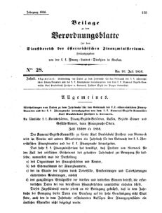 Verordnungsblatt für den Dienstbereich des K.K. Finanzministeriums für die im Reichsrate Vertretenen Königreiche und Länder 18560716 Seite: 1