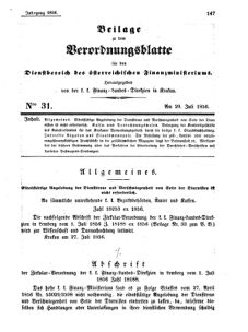 Verordnungsblatt für den Dienstbereich des K.K. Finanzministeriums für die im Reichsrate Vertretenen Königreiche und Länder 18560729 Seite: 1