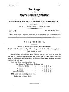 Verordnungsblatt für den Dienstbereich des K.K. Finanzministeriums für die im Reichsrate Vertretenen Königreiche und Länder 18560819 Seite: 1