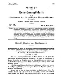 Verordnungsblatt für den Dienstbereich des K.K. Finanzministeriums für die im Reichsrate Vertretenen Königreiche und Länder 18560828 Seite: 1