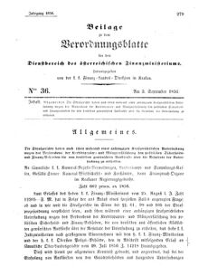 Verordnungsblatt für den Dienstbereich des K.K. Finanzministeriums für die im Reichsrate Vertretenen Königreiche und Länder 18560903 Seite: 1