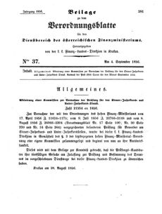 Verordnungsblatt für den Dienstbereich des K.K. Finanzministeriums für die im Reichsrate Vertretenen Königreiche und Länder 18560904 Seite: 1