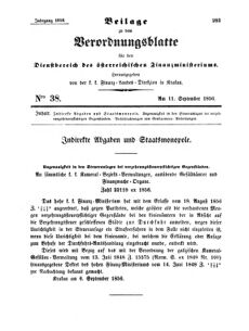 Verordnungsblatt für den Dienstbereich des K.K. Finanzministeriums für die im Reichsrate Vertretenen Königreiche und Länder 18560911 Seite: 1