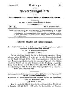 Verordnungsblatt für den Dienstbereich des K.K. Finanzministeriums für die im Reichsrate Vertretenen Königreiche und Länder 18560915 Seite: 1