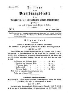 Verordnungsblatt für den Dienstbereich des K.K. Finanzministeriums für die im Reichsrate Vertretenen Königreiche und Länder 18570110 Seite: 1