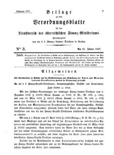 Verordnungsblatt für den Dienstbereich des K.K. Finanzministeriums für die im Reichsrate Vertretenen Königreiche und Länder 18570131 Seite: 1