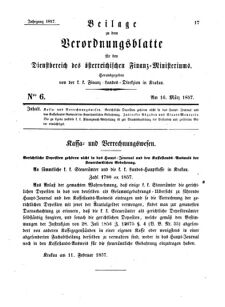 Verordnungsblatt für den Dienstbereich des K.K. Finanzministeriums für die im Reichsrate Vertretenen Königreiche und Länder 18570316 Seite: 1