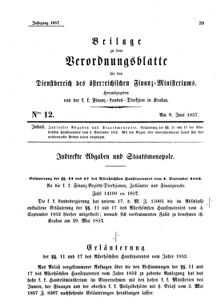 Verordnungsblatt für den Dienstbereich des K.K. Finanzministeriums für die im Reichsrate Vertretenen Königreiche und Länder 18570608 Seite: 1