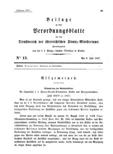 Verordnungsblatt für den Dienstbereich des K.K. Finanzministeriums für die im Reichsrate Vertretenen Königreiche und Länder 18570709 Seite: 1