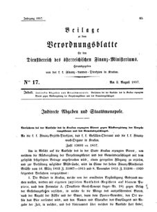 Verordnungsblatt für den Dienstbereich des K.K. Finanzministeriums für die im Reichsrate Vertretenen Königreiche und Länder 18570803 Seite: 1