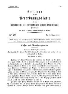 Verordnungsblatt für den Dienstbereich des K.K. Finanzministeriums für die im Reichsrate Vertretenen Königreiche und Länder 18570828 Seite: 1