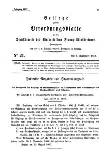 Verordnungsblatt für den Dienstbereich des K.K. Finanzministeriums für die im Reichsrate Vertretenen Königreiche und Länder 18570909 Seite: 1