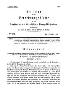 Verordnungsblatt für den Dienstbereich des K.K. Finanzministeriums für die im Reichsrate Vertretenen Königreiche und Länder 18571007 Seite: 1