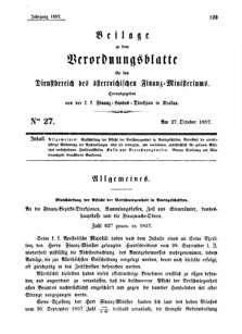 Verordnungsblatt für den Dienstbereich des K.K. Finanzministeriums für die im Reichsrate Vertretenen Königreiche und Länder 18571027 Seite: 1