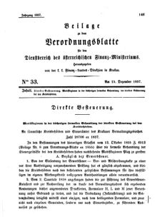 Verordnungsblatt für den Dienstbereich des K.K. Finanzministeriums für die im Reichsrate Vertretenen Königreiche und Länder 18571215 Seite: 1