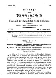 Verordnungsblatt für den Dienstbereich des K.K. Finanzministeriums für die im Reichsrate Vertretenen Königreiche und Länder 18571217 Seite: 1