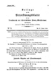 Verordnungsblatt für den Dienstbereich des K.K. Finanzministeriums für die im Reichsrate Vertretenen Königreiche und Länder 18580127 Seite: 1