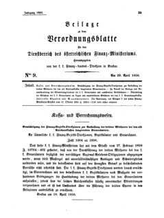 Verordnungsblatt für den Dienstbereich des K.K. Finanzministeriums für die im Reichsrate Vertretenen Königreiche und Länder 18580429 Seite: 1