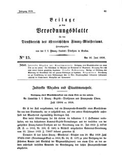 Verordnungsblatt für den Dienstbereich des K.K. Finanzministeriums für die im Reichsrate Vertretenen Königreiche und Länder 18580616 Seite: 1