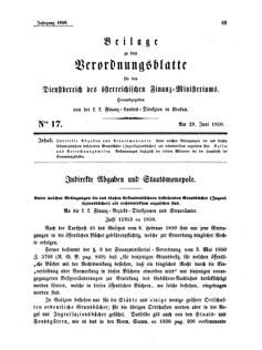 Verordnungsblatt für den Dienstbereich des K.K. Finanzministeriums für die im Reichsrate Vertretenen Königreiche und Länder 18580629 Seite: 1