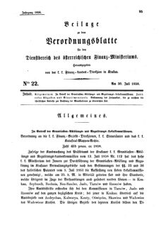 Verordnungsblatt für den Dienstbereich des K.K. Finanzministeriums für die im Reichsrate Vertretenen Königreiche und Länder 18580730 Seite: 1